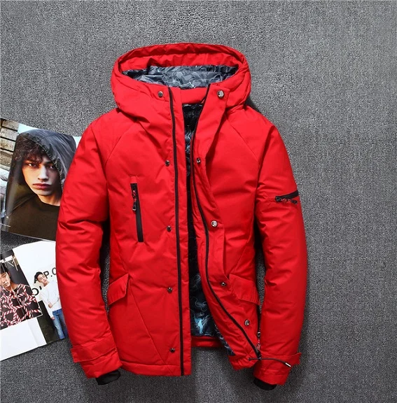 Men's winter jacket grey red black white fashion stylish zipper duck