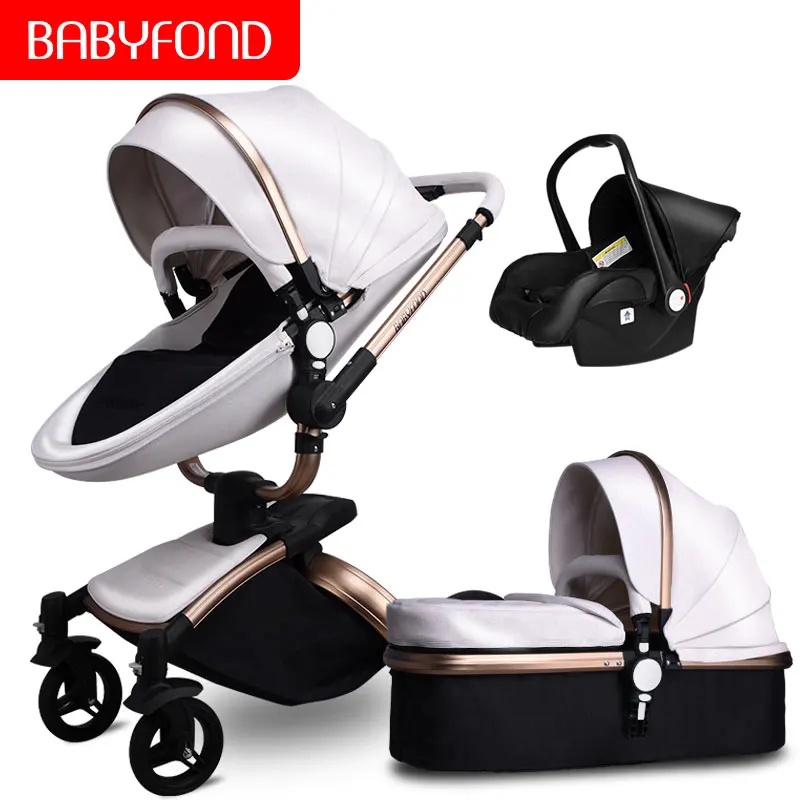 Роскошная детская коляска,, Babyfond No Tax 3 в 1, модная коляска, европейская коляска, Отправка подарков - Цвет: golden white 3in1 C