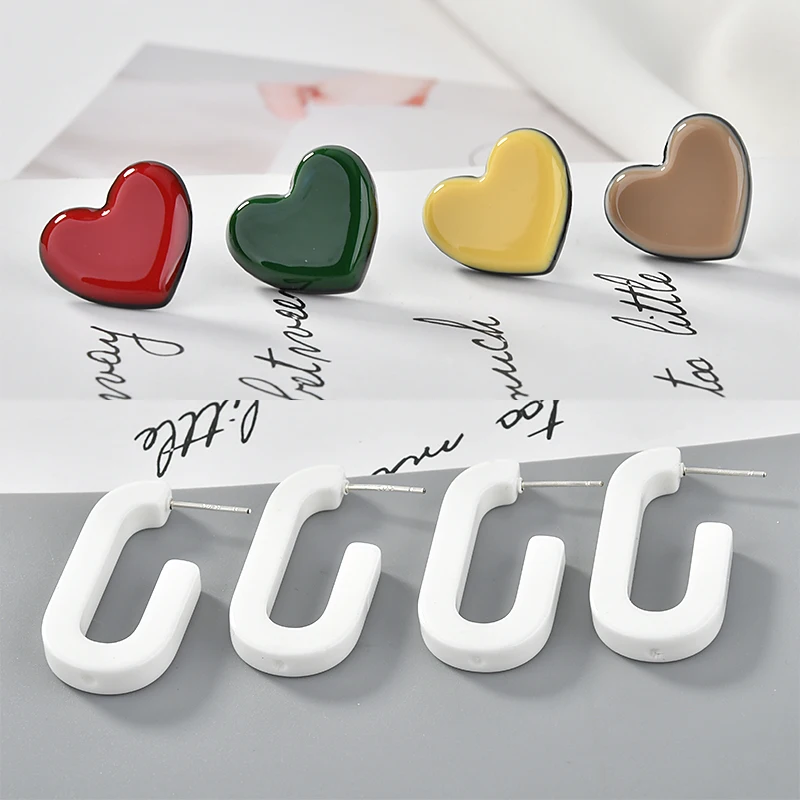 

Summer style 20pcs/lot color hearts/Letter U shape resin decoration Fahion women stud earrings diy jewelry earring accessory
