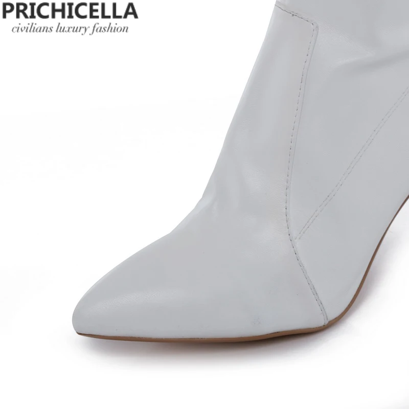 PRICHICELLA 8 см 10 см серый натуральная кожа сапоги выше колена высокие ботинки size34-42