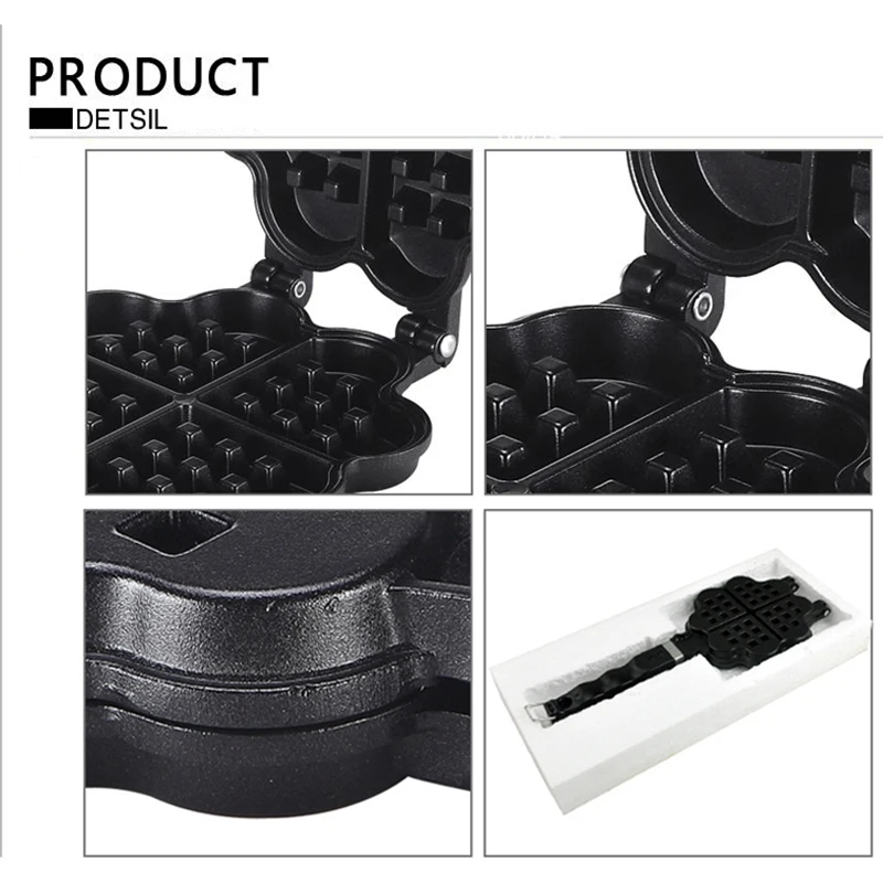 Waffle Maker, Non-Stick Waffle Cake Cookie Mold Waffle Bakeware Gas DIY Waffle Maker Mould Tray With Handle Stovetop Biolomix (8)