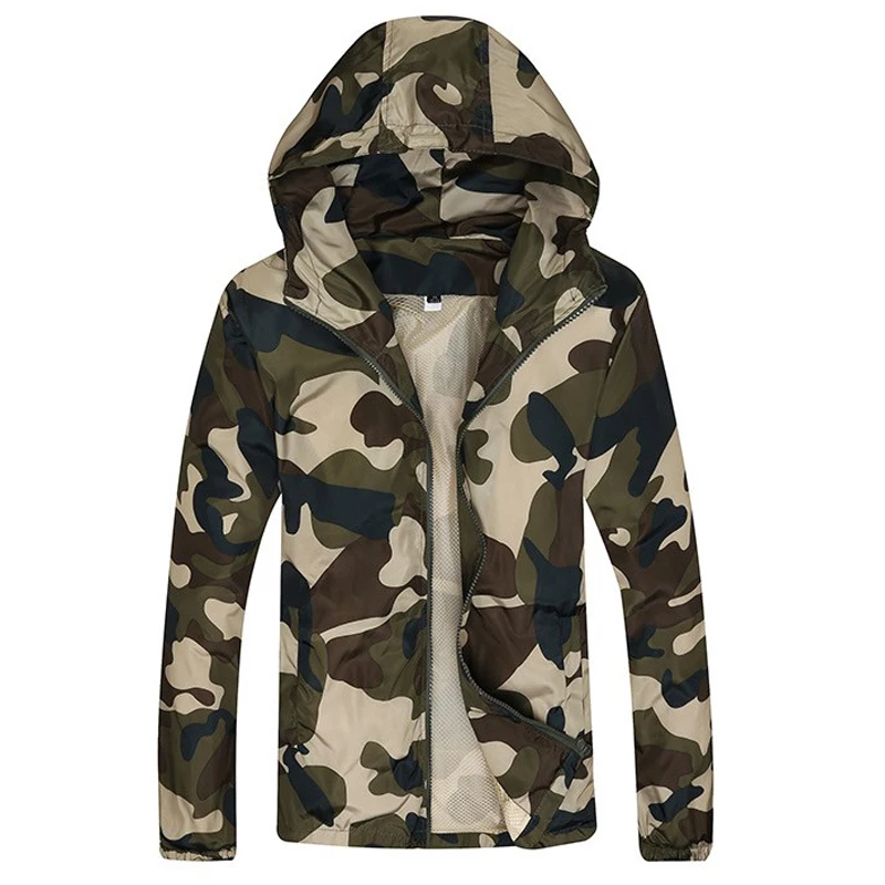

Camouflage Jacket Men Hooded Spring Coat Thin Windbreaker Zipper Sunscreen Jackets Men's Fashion Camo Coats M XL XXL wholesale