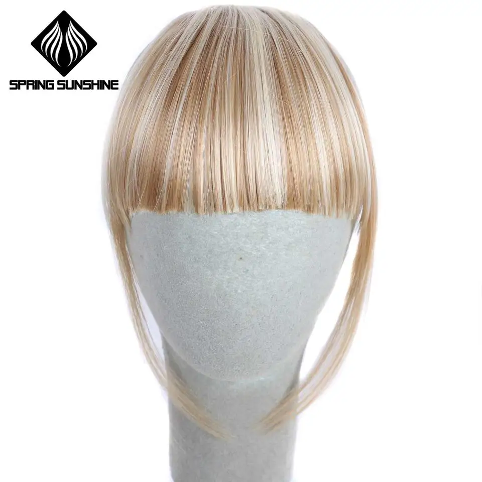 

Spring sunshine Fringe Clip In Hair Bangs Hairpiece Clip In Hair Extensions Heat Resistant Synthetic Fake Bangs Hair Piece