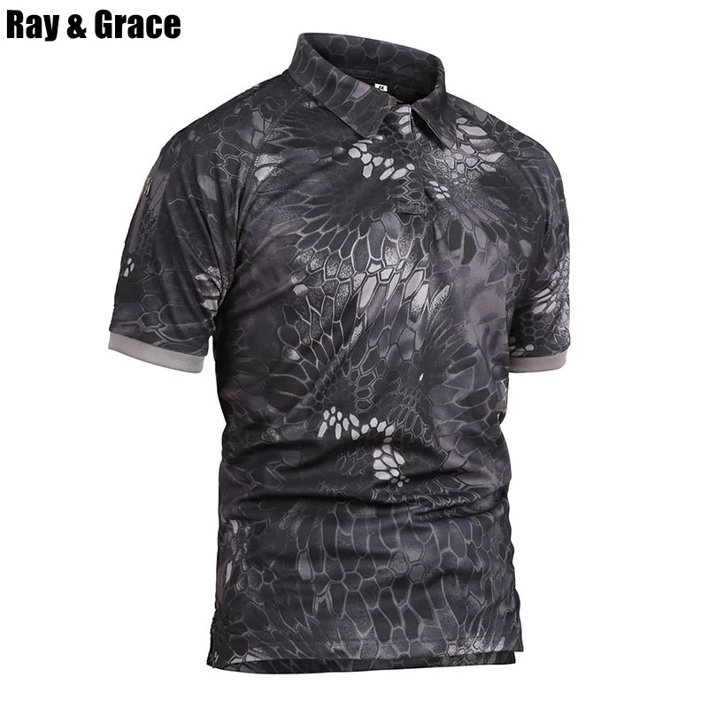 

RAY GRACE Camouflage Summer Shirt Men Quick Dry Outdoor Hiking Tactical Camping Mountain Trekking T-shirts Military Hunting
