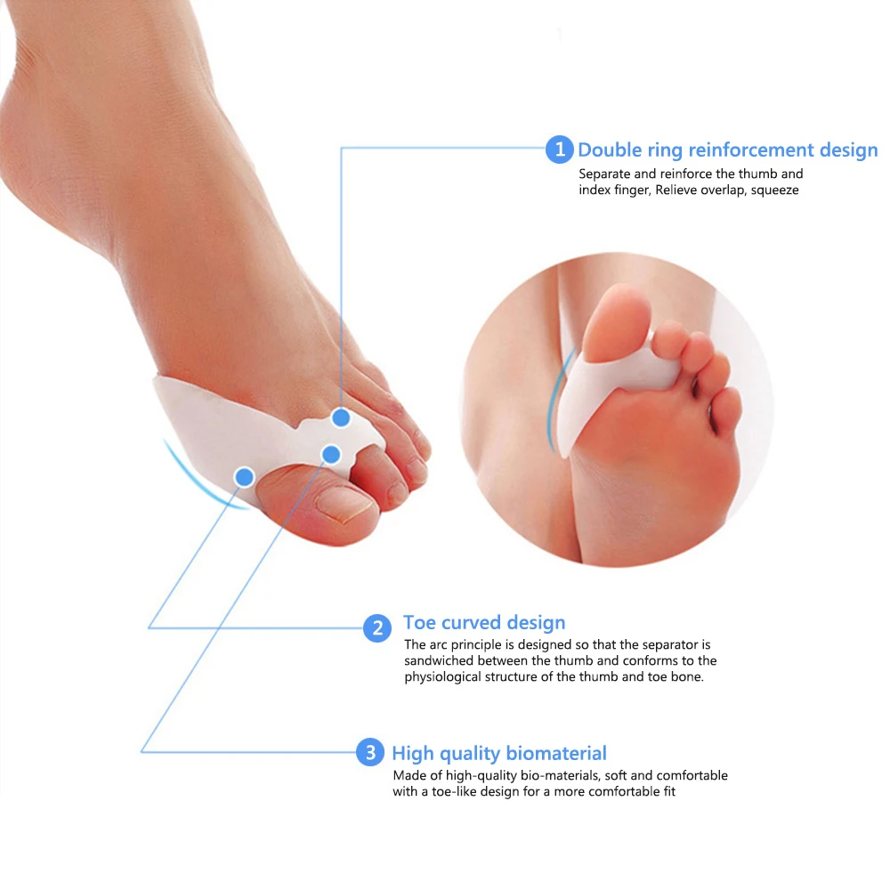 Toe Pads Silicone Gel Foot Toes Two Hole Toe Separator Thumb Valgus Protector Bunion Hallux Valgus Guard Feet Overlapping Pad Insert 2Pcs