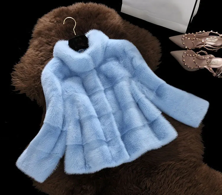 GACVGA весна зима шуба из искусственного лисьего меха тонкий искусственный мех Повседневная теплая куртка женские пальто из искусственного меха размера плюс manteau fourrurerure - Цвет: Blue