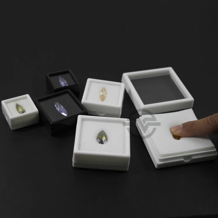 6pcs Acrylic Square Gem Jars Box Gemstones White Foam 1/" x 1/" Storage Display
