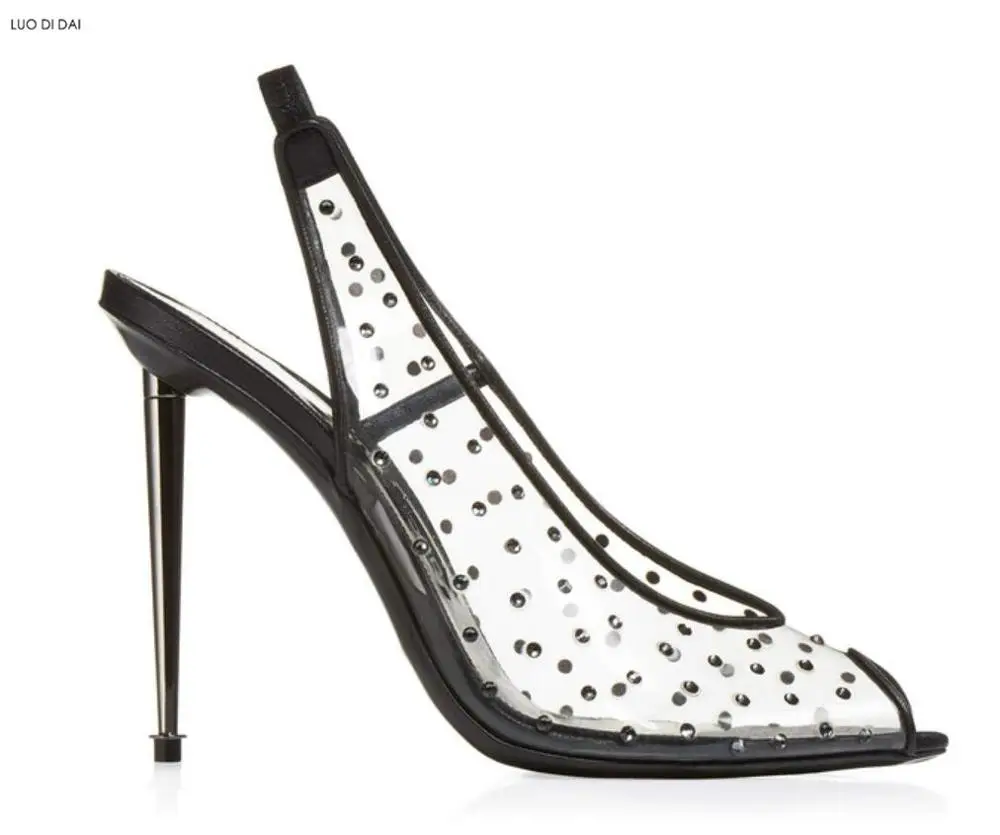 Г. новые женские туфли-лодочки на высоком металлическом каблуке вечерние туфли-лодочки Mesh туфли-лодочки с серьги-гвоздики с бриллиантами модельные туфли блестящие свадебные туфли на тонком каблуке - Цвет: Черный