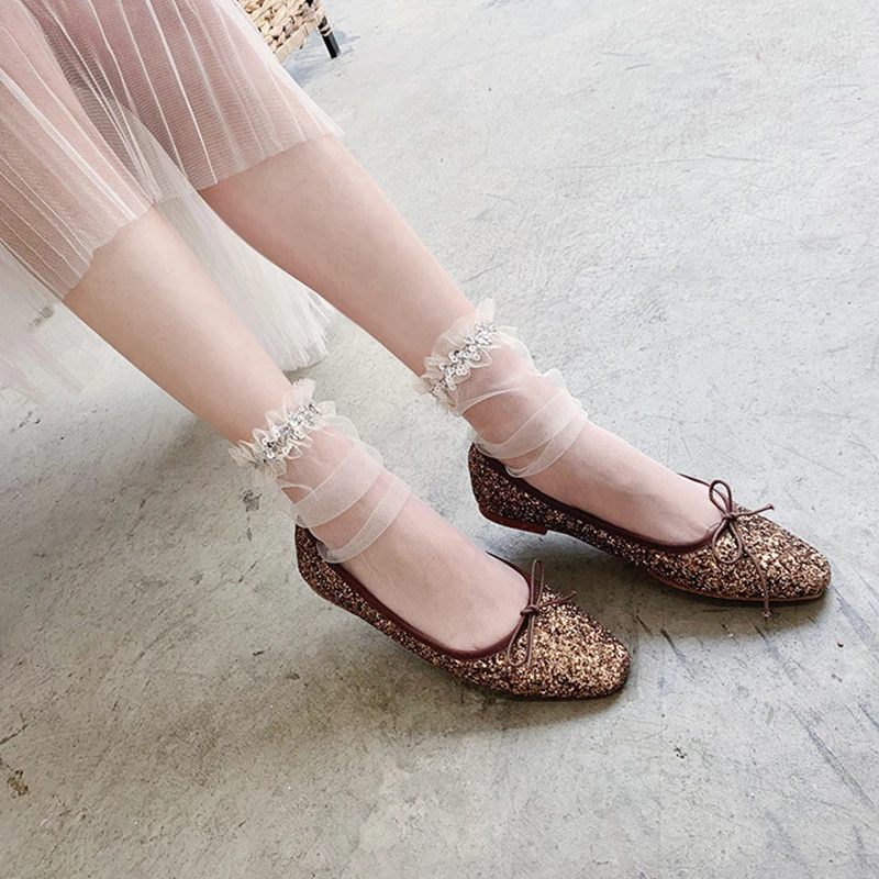 

Tissue Stockings Sequins Lace Yarn Pile Stock Transparent Gauze Stock Japanese Style Female Stock Summer D1904
