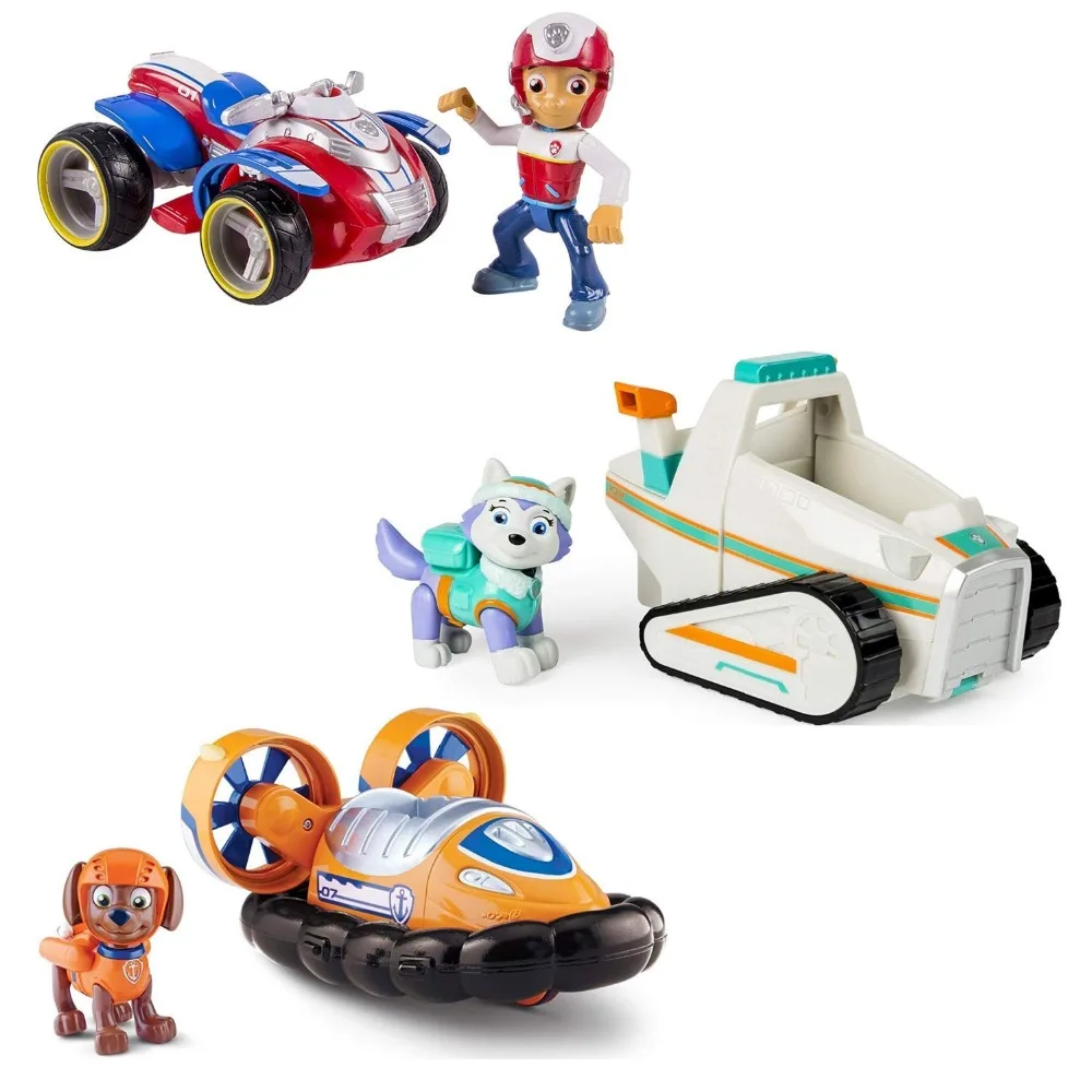 Paw Patrol Ryder's Rescue ATV, Paw Patrol Everest's Rescue Snowmobile, and Paw Patrol Zuma's Hovercraft, Vehicle and Figure, Bundle