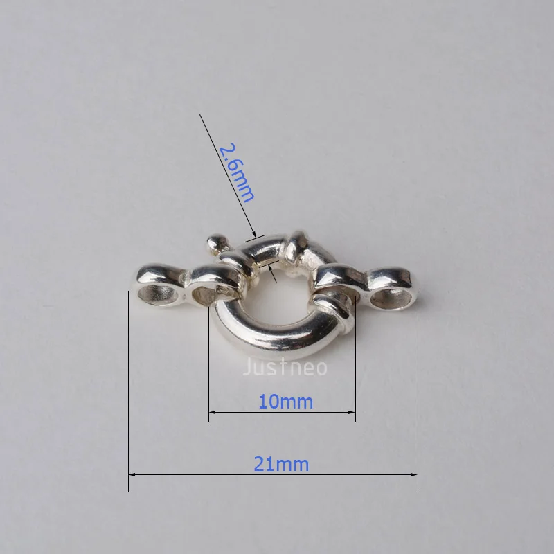 Застежка, 10 мм 1-strand Твердые 925 стерлингового серебра застежки на ожерелье, посыпанная морская застежка с подвижным кольцом для ожерелья/браслета