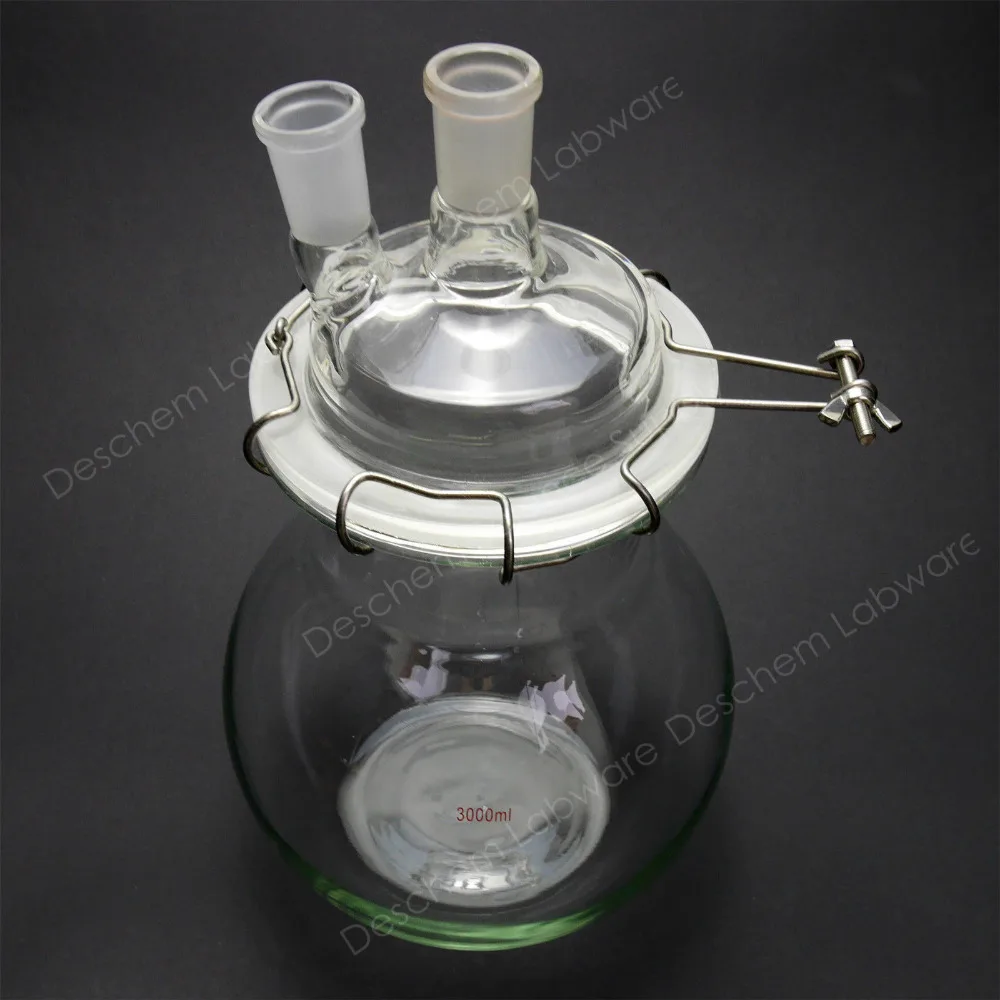 10000ml,24/40,Glass Reactor,Two Neck,10 Litre,Flat Bottom Reaction Kettle,With Clamp & Lidin