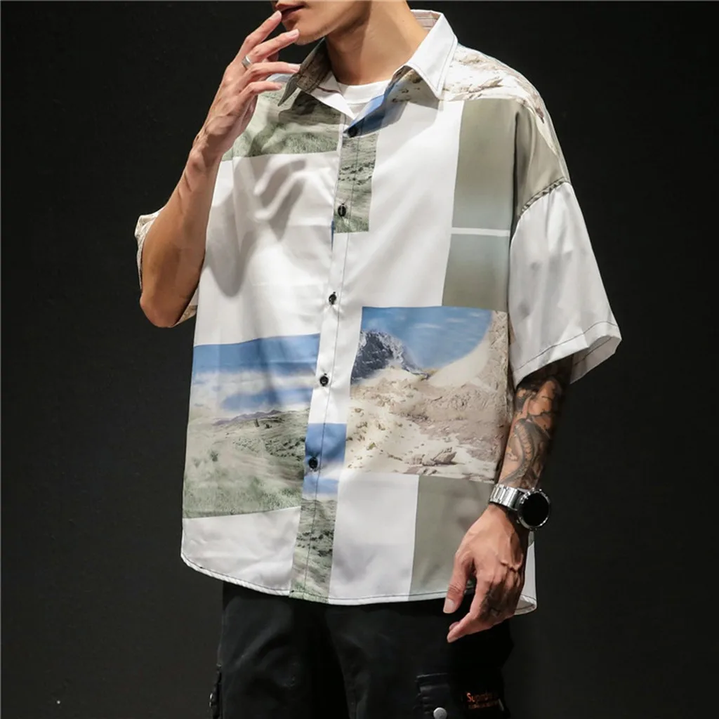 

Feitong camisa masculina Printed Shirt Men's New Style Fashion Retro Short Sleeve Comfortable Shirt Summer Autumn