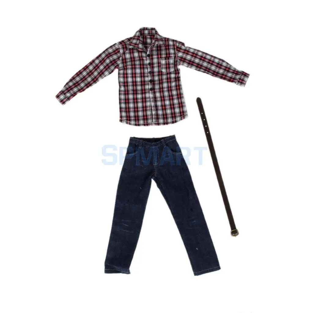 6 vestito di jeans della camicia del plaid del Brown per 12 /"giocattoli 1
