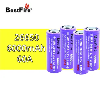 

4 pcs BESTFIRE IMR 26650 6000mah 60A Flat Top Rechargeable Lithiun Battery for ECIG flashlight toy car notebook Li-ion batteris