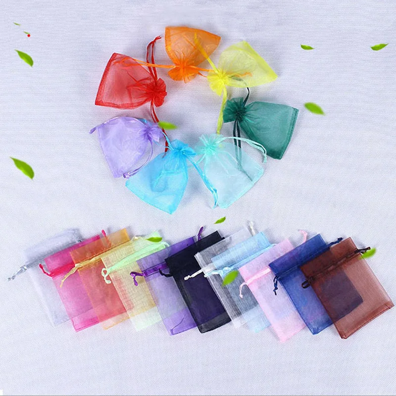 

100Pcs Mixed Organza Favor Gift Bags Wedding Party Decor Drawable Packaging Display Jewelry Candy Gauze Bags & Pouches NAD