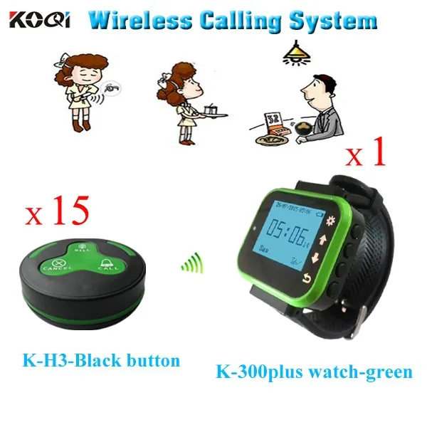 Беспроводная кнопка вызова официанта системы для ресторанного оборудования 1 часы K-300plus с 15 шт Кнопка сигнала