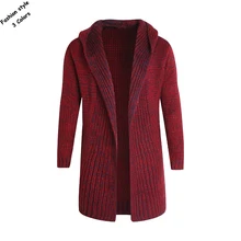 Новинка, Зимняя Мужская трикотажная верхняя одежда с длинными рукавами и капюшоном, повседневный мужской кардиган, свитера, Модные свободные мужские пальто
