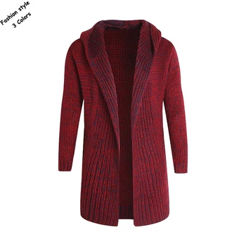 

2019 Winter New mens long sleeve hooded knitted outerwear casual mens cardigan sweaters fashion loose mens coats