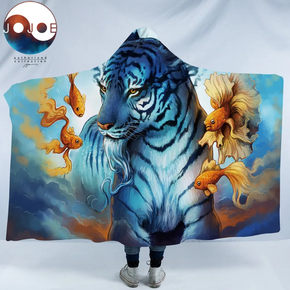 Одеяло с капюшоном Dream by JoJoesArt Психоделическое тигр животное шерпа флисовое
