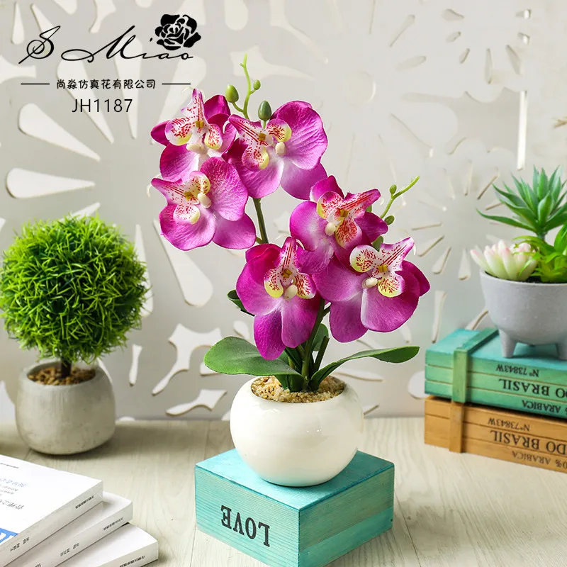 Один набор искусственная Орхидея, бабочка суккулентов в горшках домашний сад бонсай Балкон Декоративные искусственные цветы зеленые растения - Цвет: Фиолетовый