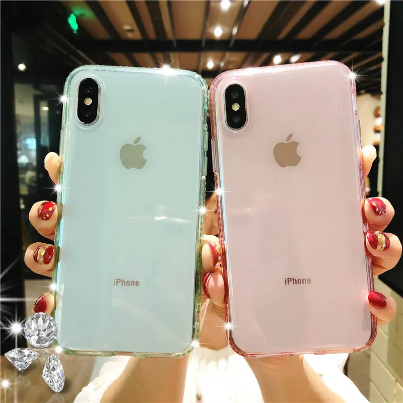Женские блестящие чехлы из ТПУ для iphone X SE 5 5S 6 6s 7 8 Plus XR XS MAX блестящий силиконовый