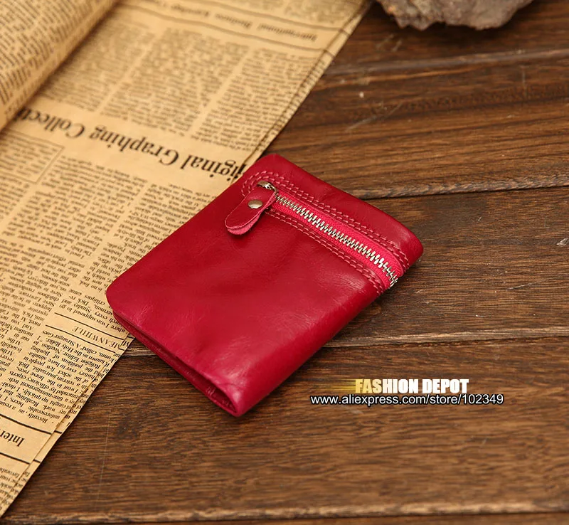 Fashion Oil waxed Genuine Leather Wallet for Women Simple Stye Women's Luxury Real Leather Wallet with Zipper  (3)