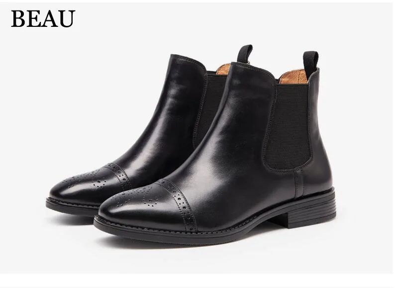 New BEAU TODAY winter leather women boots Fashion 2017 pointed Chelsea boots women solid Martin Female