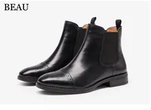 New BEAU TODAY winter leather women boots Fashion 2017 pointed Chelsea boots women solid Martin Female