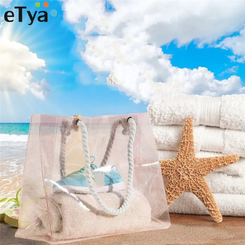 

eTya Fashion Shoulder Bags for Woman 2018 PVC Transparent Ladies Handbag Summer Beach Tote Shopping Bag