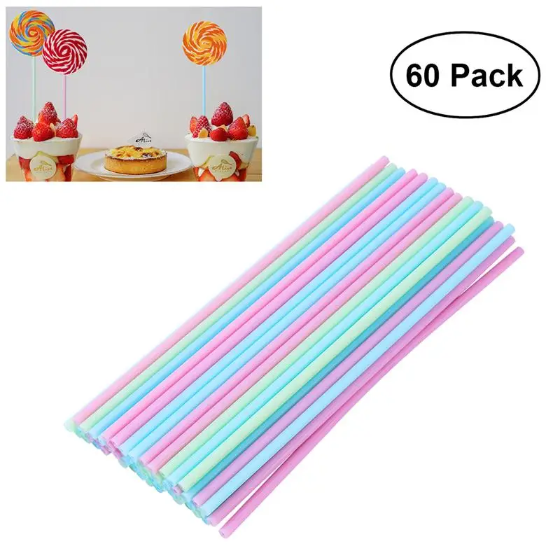 

OUNONA 60pcs Decorative Cake Pop Sticks 15 Cm Pastel Colors Kitchen Craft Plastic Handles For Cake Colored Lollipop Sticks