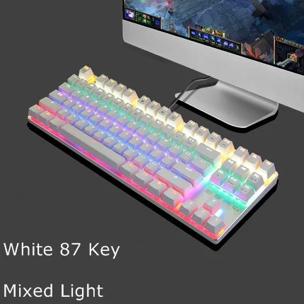 ZERO Проводная Механическая игровая клавиатура с подсветкой, анти-привидение, 87/104 красный, черный, синий переключатель для ПК, ноутбука, бесплатные Русские наклейки - Цвет: White 87 Mix Light