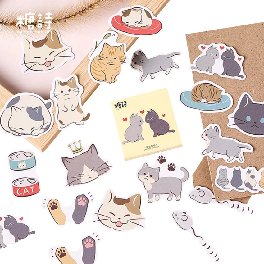 45 шт./упак. новые милые наклейки Животные липкий Бумага Kawaii Cat Еда наклейки украшения Дневник для скрапбукинга, школьные принадлежности - Цвет: Play with Cat