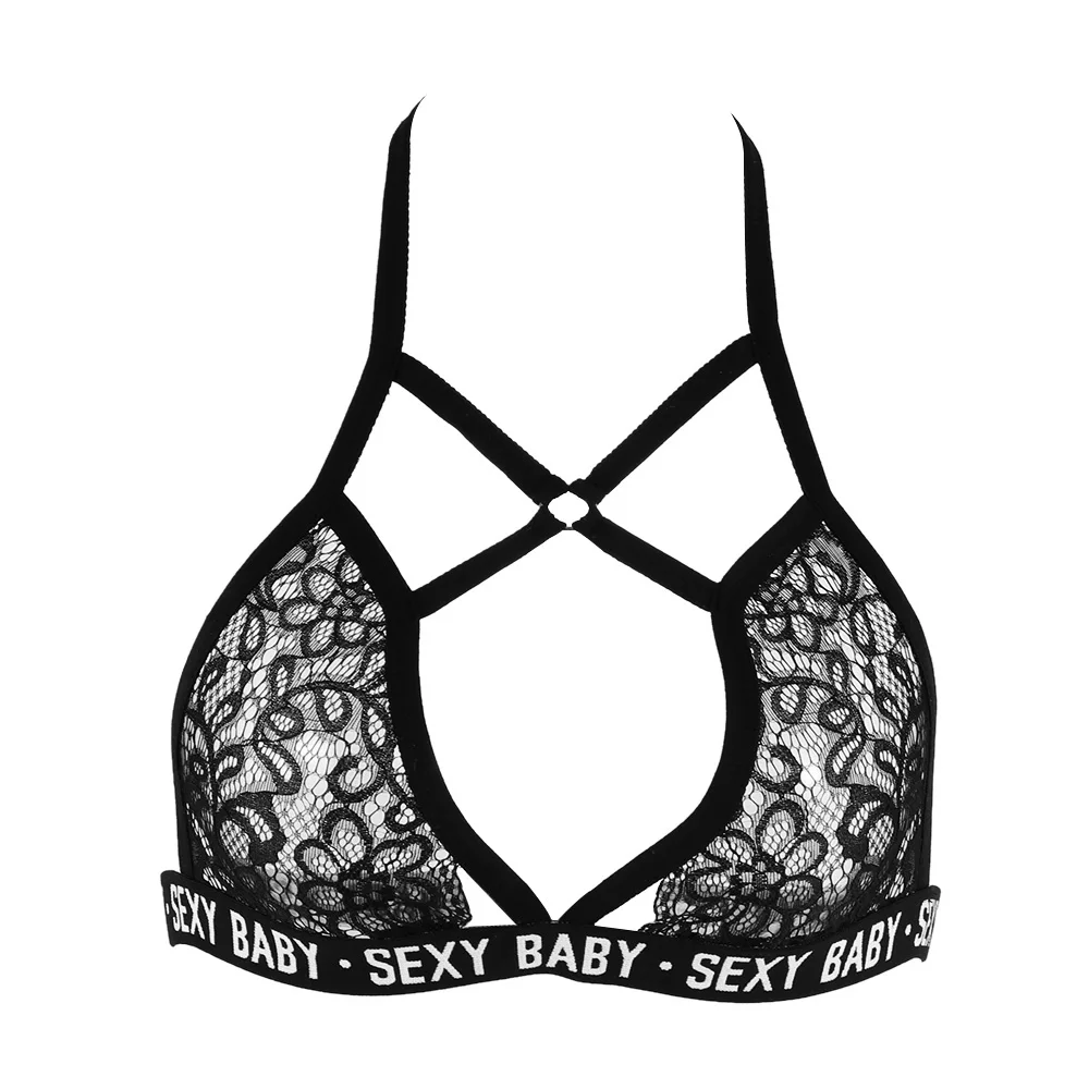 

Women Sexy Exotic Bandage Bra Corset Bralette Push Up Letter Hollow Top Cage Strappy Bra Bralette Lingerie Female Underwear