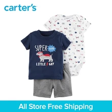 3pcs clothing sets cute slogan&super dog bodysuit&tee with french terry shorts Carter’s baby boy cotton Spring Summer 121I390