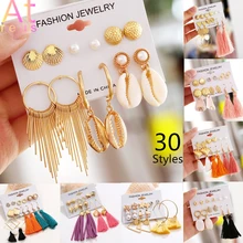 30 Стиль натуральный Пластиковая Задняя крышка задняя крышка металлический длинной кисточкой серьги-гвоздики Комплект сережек для женщин и девочек в богемном стиле с геометрическим узором из бахромы Серьги Brincos, можно носить с ювелирные изделия