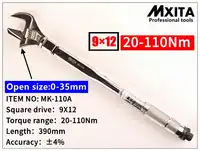 Mxita OPEN wrench Adjustable Torque Wrench 9X12 20-110Nm Interchangeable Hand Spanner Insert Ended head Torque Wrench
