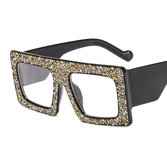 SHAUNA Роскошные хрустальные большие женские очки Квадратные Солнцезащитные очки UV400 - Цвет линз: Black transparent