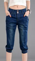 Женские тонкие джинсы Большие размеры свободные шорты с эластичной талией шаровары Горячая 7 повседневные Капри штанах Дешевая одежда