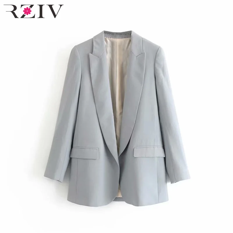RZIV осенний Женский блейзер, куртка, повседневный однотонный декоративный костюм с карманами, OL Блейзер