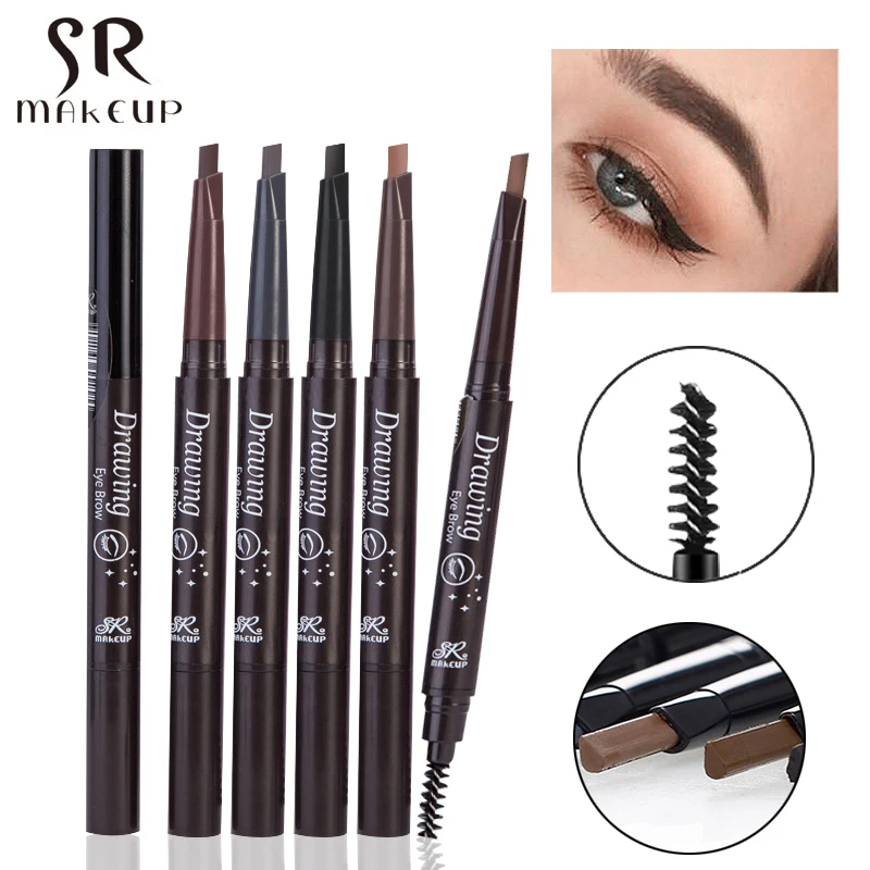 

Brand Waterproof Automatic Makeup Eyebrow Pencils Natural Double-end Black Brown Color Long Lasting Eye Brow Pen with Brush