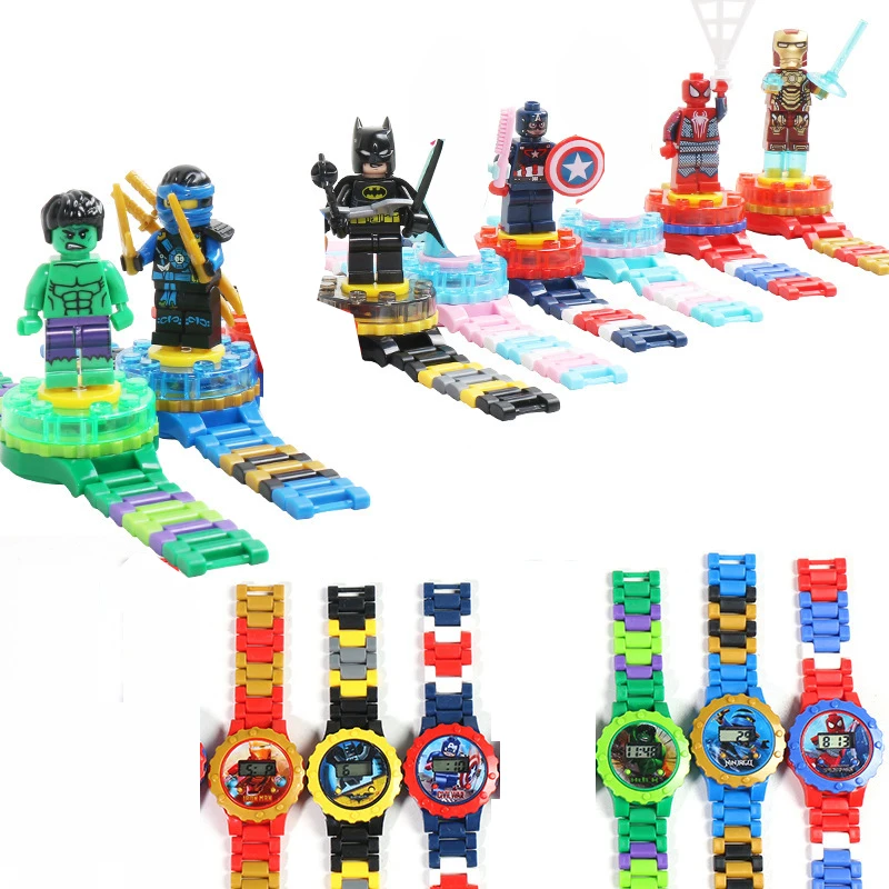 

hotanime marvel Avengers Super Hero Iron Man hulk SpiderMan Captain America block Watch Kid toy for child boy girl Birthday Gift