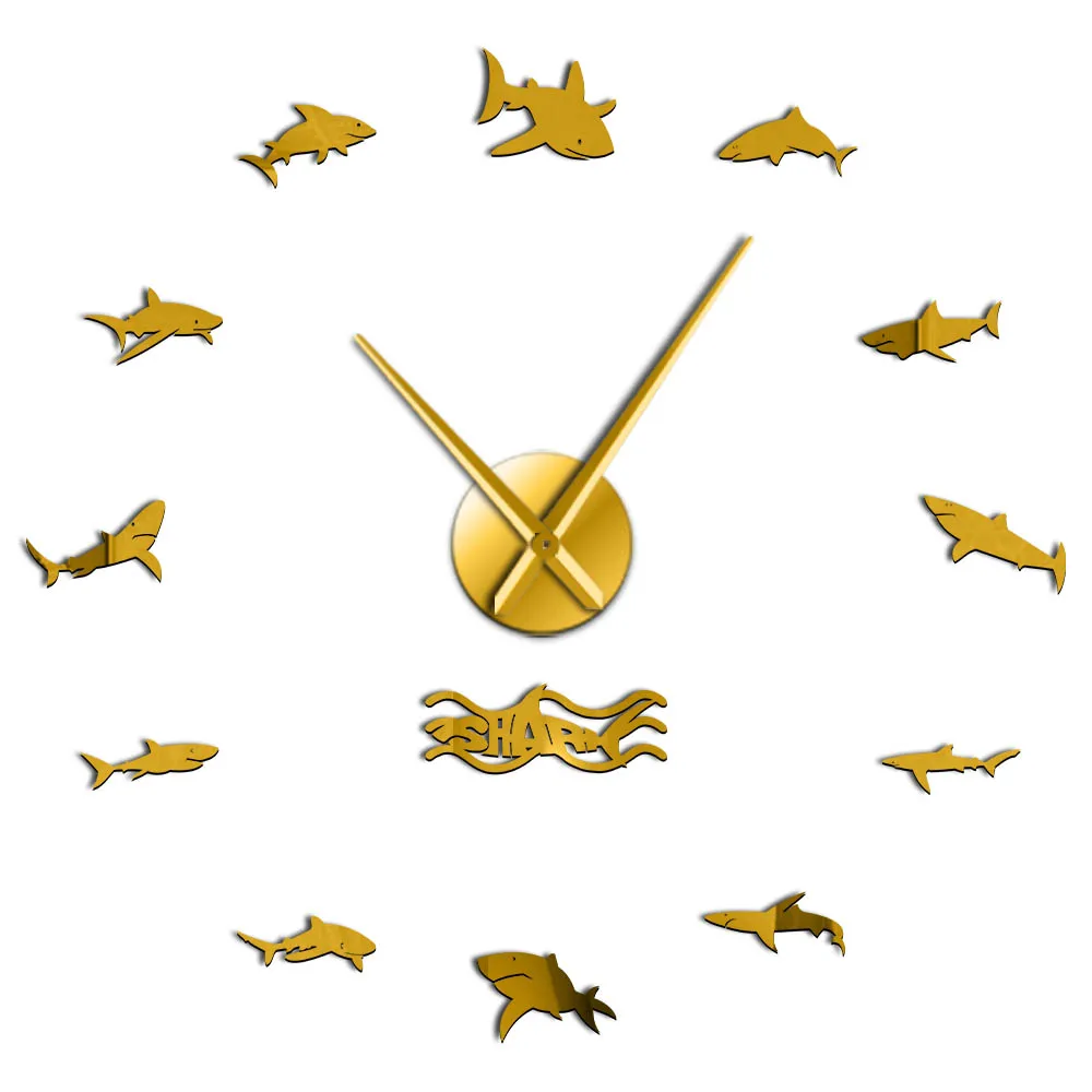 Ocean Sharks Wall Clock Gold  
