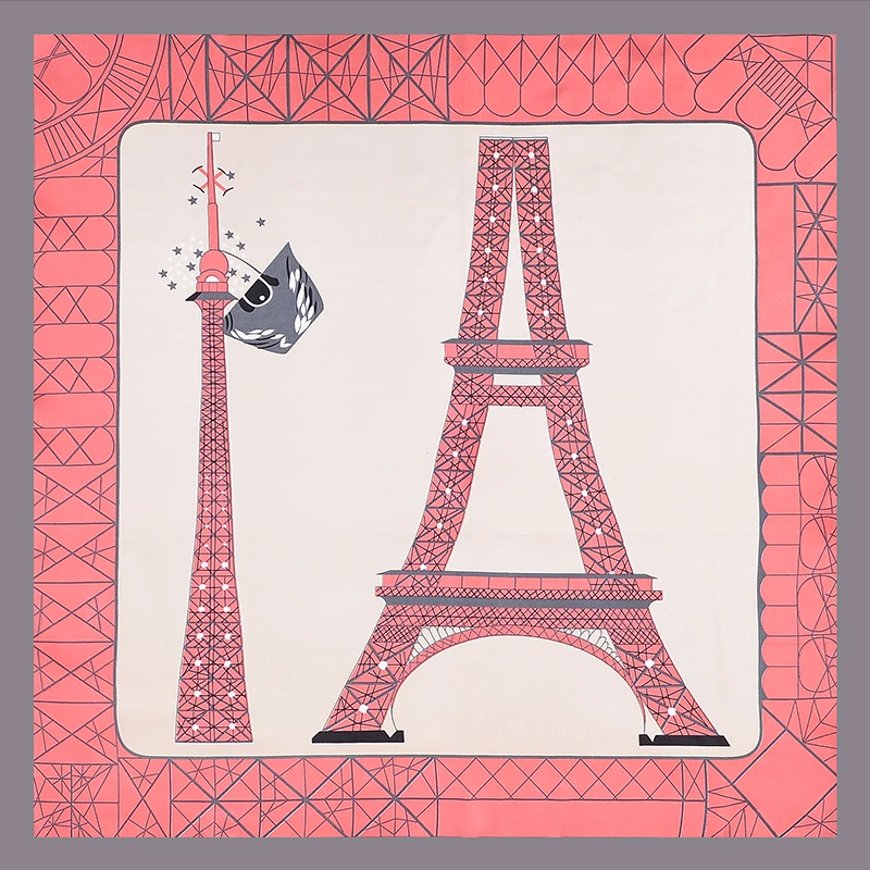 Buy Pink Scarf Women Eiffel Tower Printed Neckerchief