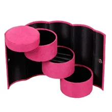 SZanbana, ярко-розовый Портативный чехол для хранения ювелирных изделий для путешествий, серьги, заколка для волос, держатель, бархатная трехслойная круглая форма