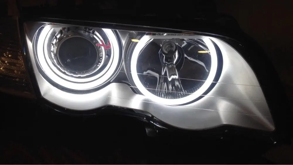 131+ 146 мм для BMW E46 Non-HID галогенные лампы хлопок светодиодный Ангельские глазки гало кольца DRL с выцветает Вкл/Выкл Функция переключения на ближний свет