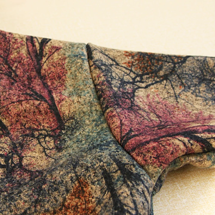 Coat Women 2019 Spring Autumn Vintage Woolen Outerwear Female Print Thickening Overcoat Loose Trench Casual Long Jackets E15189