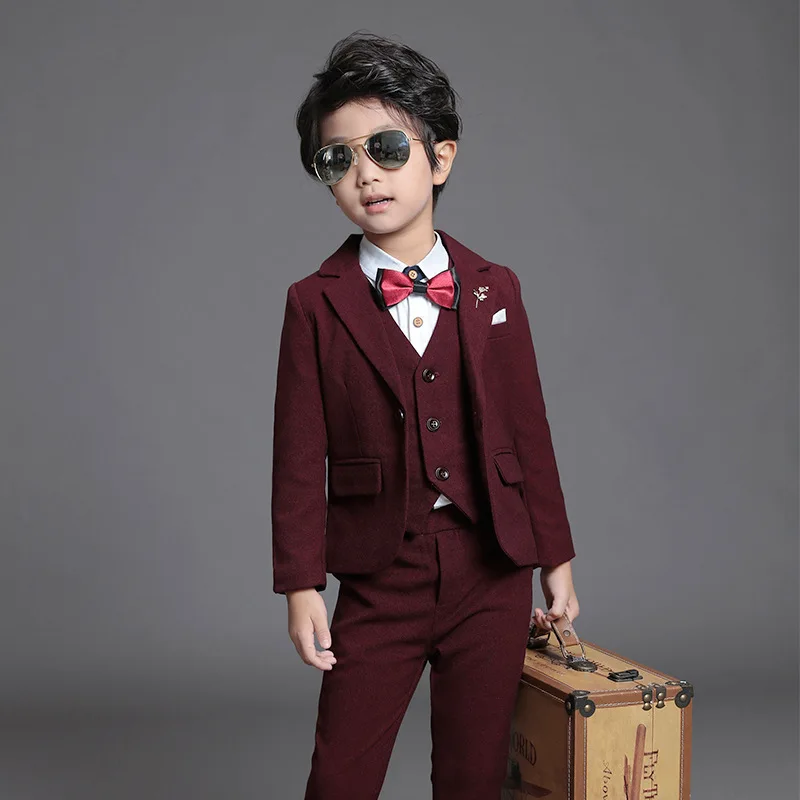 Spring Autumn Children Formal Blazer Suits Sets Flower Boys Prom Party Wedding Dress Sets Kids Blazer Vest Pants 3pcs Outfits