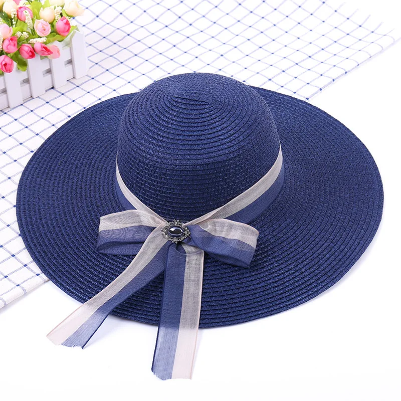 الإبداعية نغمتين اللافتات مع القوس عقدة الخرزة الزينة جديد قبعة واقية من الشمس المرأة كبيرة واسعة حافة قبة قناع الشاطئ كاب