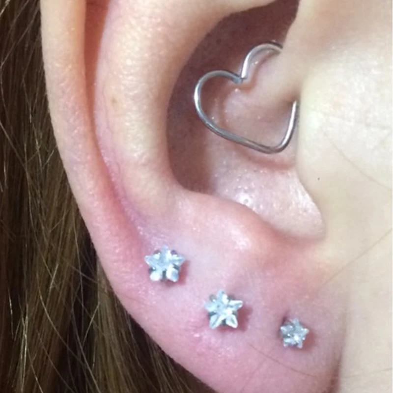 

Fashion Jewelry Ear Stud Star Zircon Prong Set Top Internally Threaded Lip Piercing Daith Cartilage Helix Piercing Stud Earrings